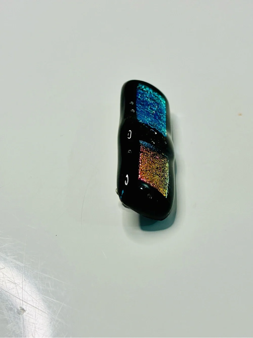 VTG Handmade Dichroic Glass Cabochon - Pink & Teal Rectangle Bar Brooch EUC